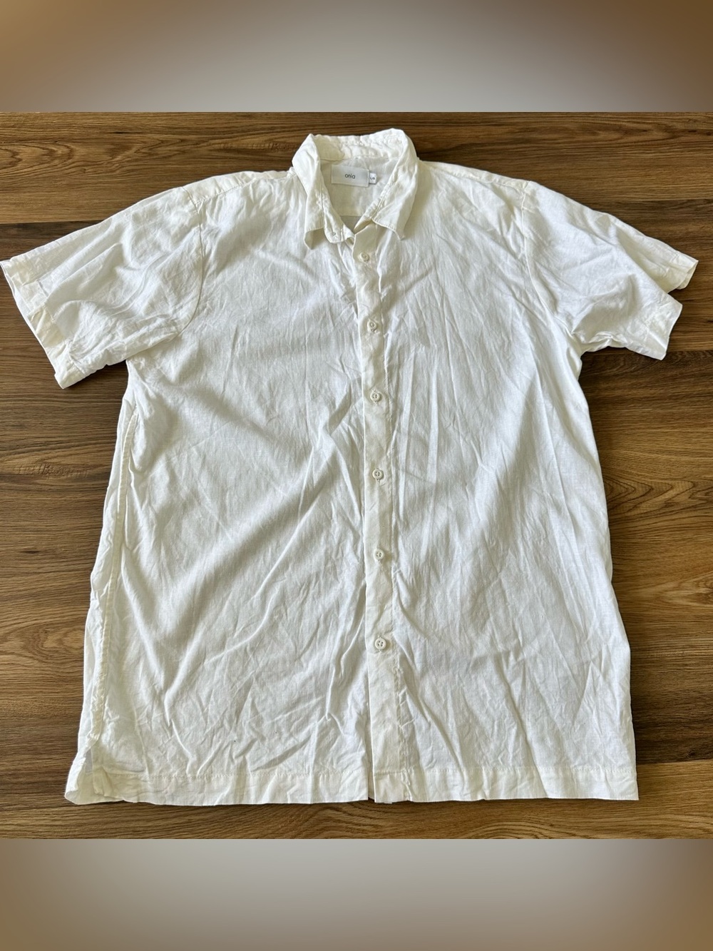 Onia Linen Blend Camp Shirt Short Sleeve Mens Large Ivory Lightweight Coastal